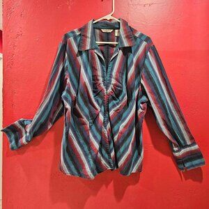 Quizz woman stretch hook front stripe Longsleeve blouse sz 20 women